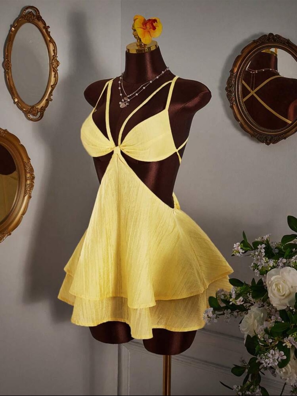 Yellow Strappy Layered Mini Dress